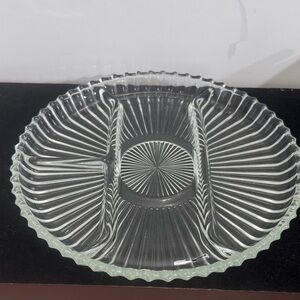Vintage Indiana Glass Clear Ribbed 4 Part Divided Relish 10" Tray